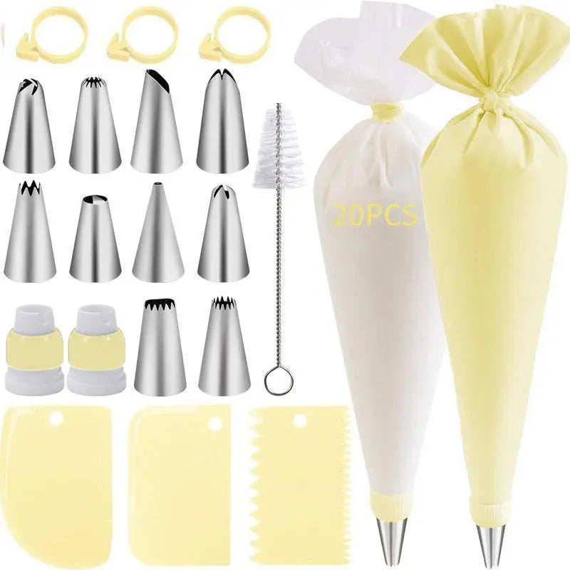Piping Bags Tips Cake DIY Decorating Stainless Steel Nozzle Reusable Qme Yellow