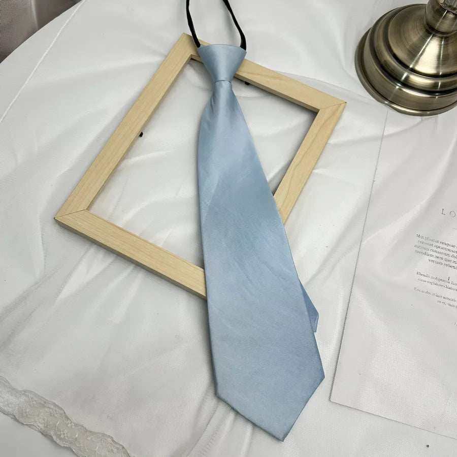 Solid Color Bright Color Tie Zipper Tie Short Style Convenient Uniform Accessories College Style Daily Tie Multi-color Tie Qme POLYESTER Blue2