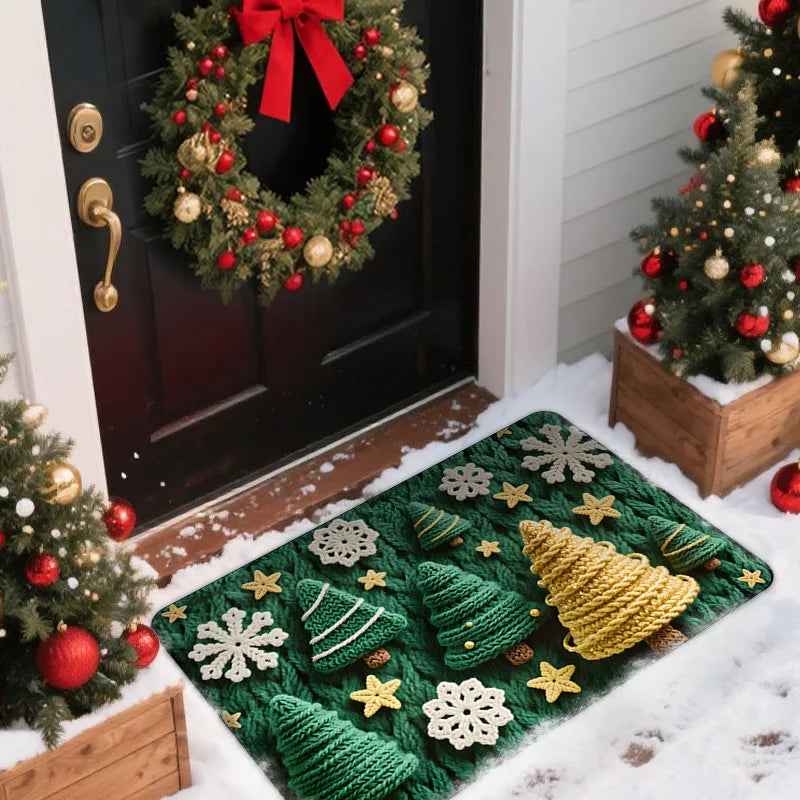 Christmas Doormat Non-slip Santa Claus Design Indoor Outdoor Use Home Qme Christmas tree 50cmx80cm
