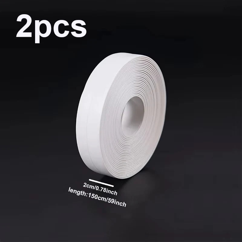 2 Roll PVC Sealing Tape For Bathroom Kitchen Caulk Strip Tape Self Adhesive Waterproof Wall Stickers Mold Proof Sealing Tapes Qme 2Rolls 150cm
