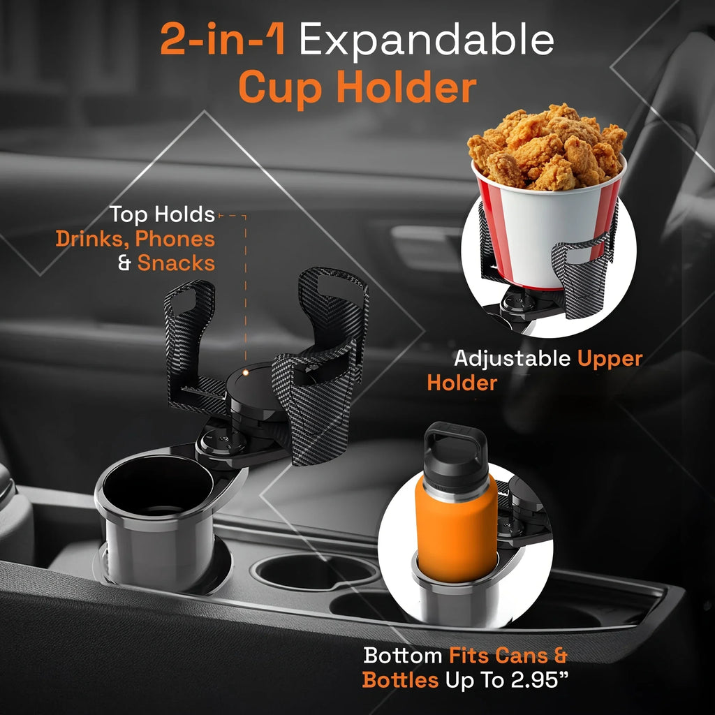 2-in-1 360 Rotatable Car Cup Holder Expander Dual Drink Holder Large Instant Noodle Cup Auto Console Beverage Organizer For Cars Qme