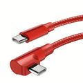 PD 60W 90 Degree Elbow Type C To Type C Fast Charging Cable USB C QC3.0 Data Line for iPhone Samsung Xiaomi Redmi POCO OnePlus Qme Red 2m