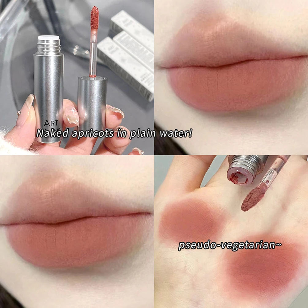 Silver Tube Lip Gloss 6 Colors Nude Matte Lipstick Waterproof Long Lasting Women Red Lip Tint Mud Velvet Lip Glaze Cosmetics Qme 03