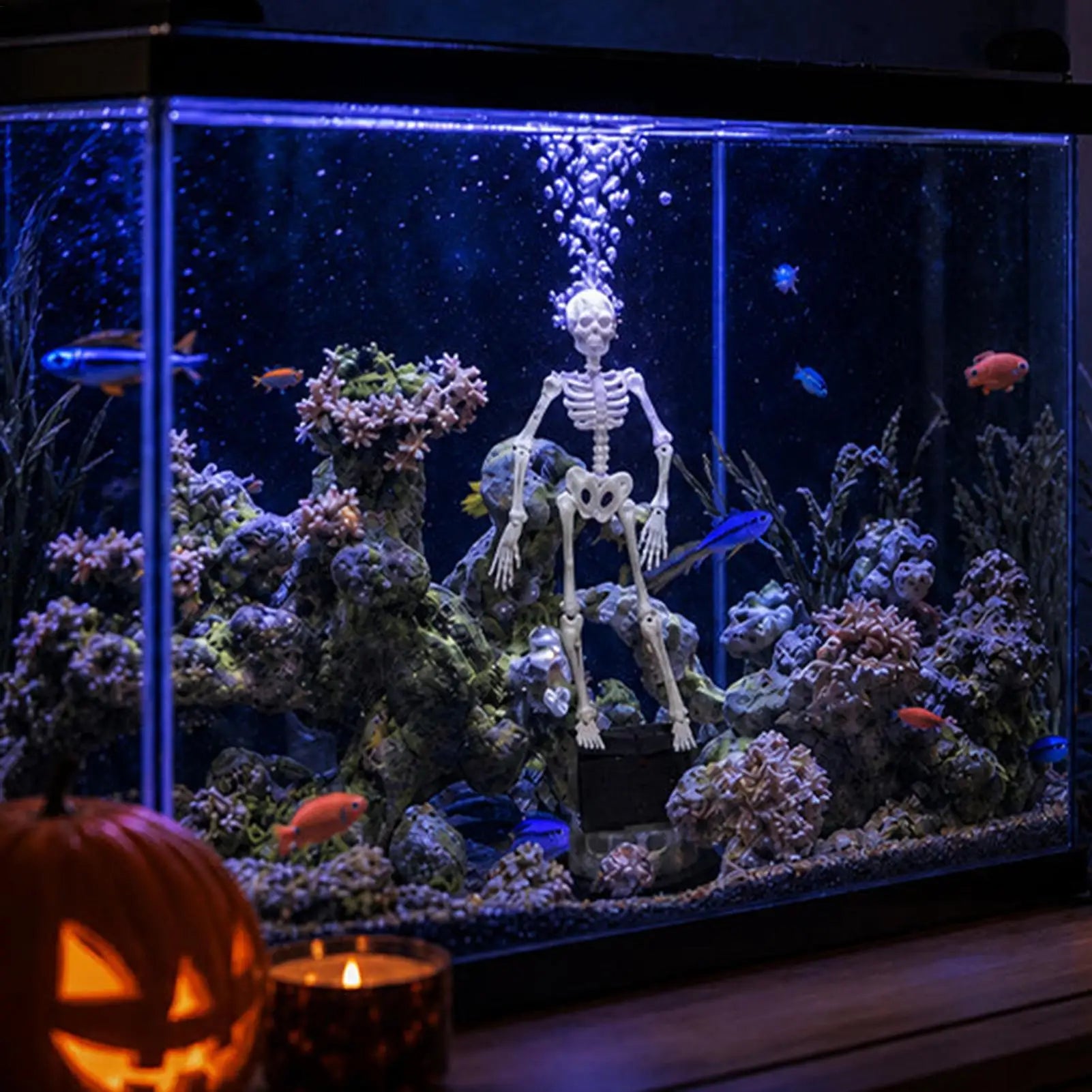 Skeleton Bubbler Aquarium Funny 3D Printed Halloween 7x4 Inch Dancing Qme