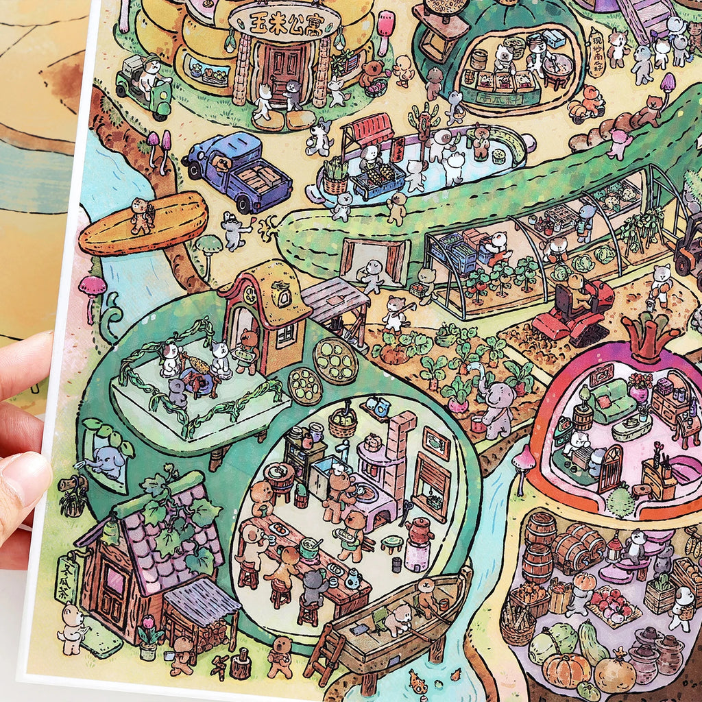 TIANZI 4/8 Pcs Scenes Cartoon Landscape Sticker DIY Cabin Scene Stacking and Pasting Hand Account Decompression Stationery Qme