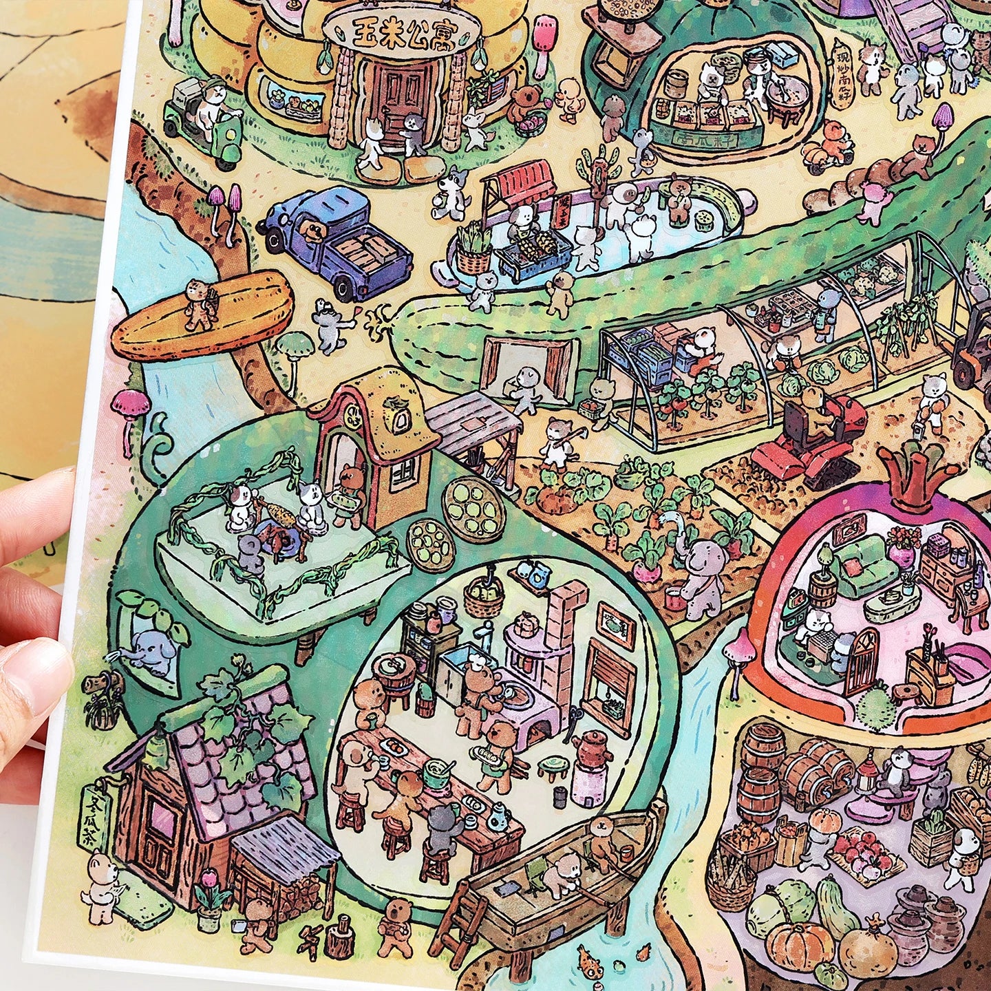TIANZI 4/8 Pcs Scenes Cartoon Landscape Sticker DIY Cabin Scene Stacking and Pasting Hand Account Decompression Stationery Qme