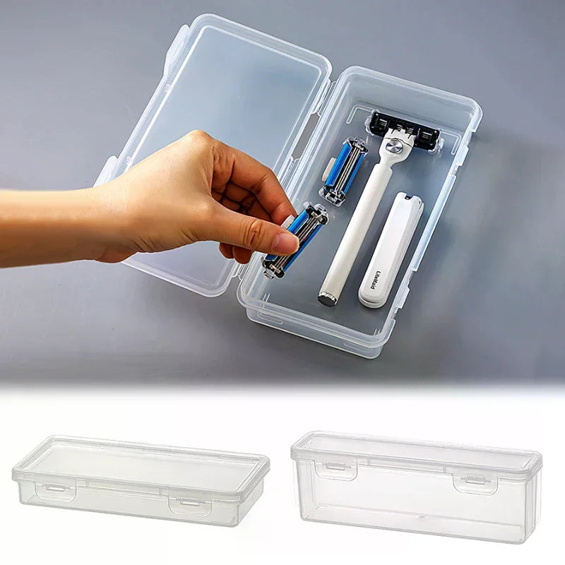 Shaver Storage Box Transparent Razor Blades Brushes Plastic Case Portable Organizing Container Travel Accessories Home Or Travel Qme