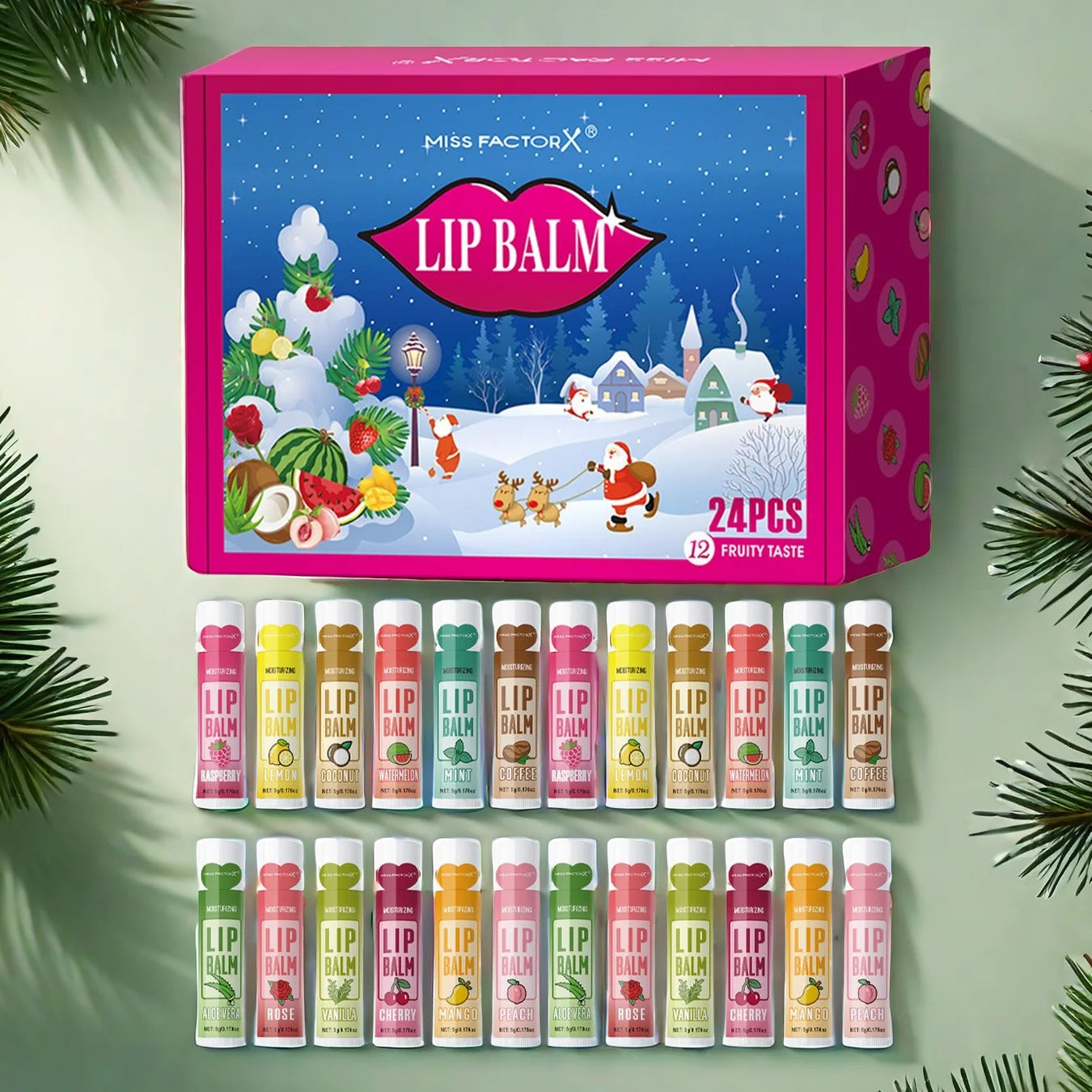 24PCS/ Box 12 Kinds of Flower and Fruit Lip Balm Set Gift Natural Fragrance Moisturizing Exfoliating and Brightening Lip Color Qme 24PCS lip balm set
