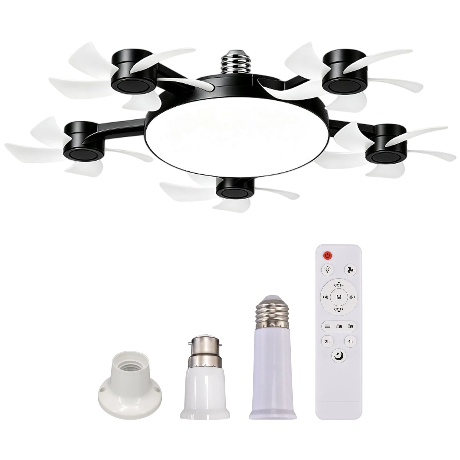 Smart E27 Ceiling Fan Light Remote Dimming Silent LED Drone Ceiling Lamp Home Decor Bedroom Dining Living Room Study Fan Lamp ﻿ Qme Black 5 Head Set