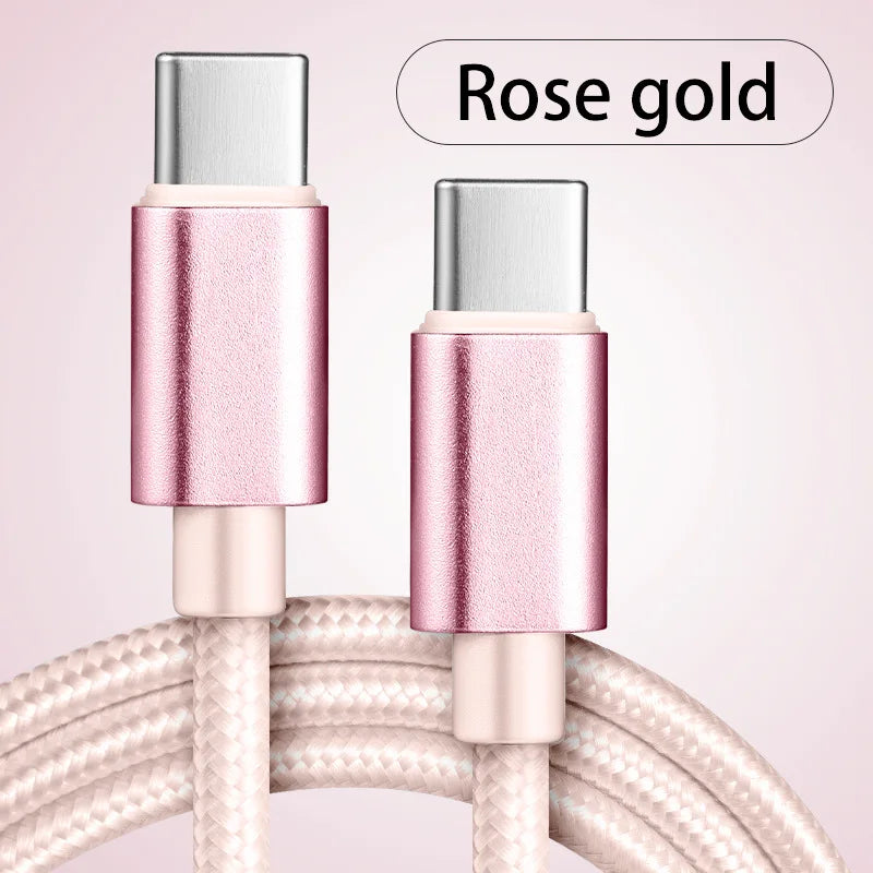 66W USB C To Type C 1m 2m 3m PD Quick Charger Data Cord Fast Charging Cable Nylon Braided Data Cable for Samsung Xiaomi IPhone Qme Rose Golden 3M