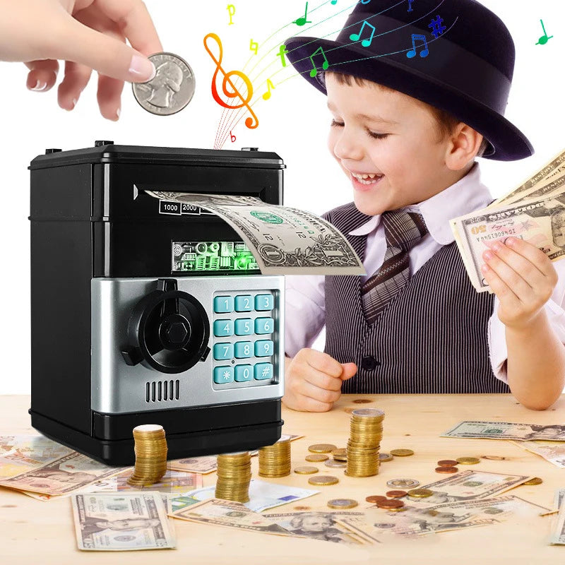 Piggy Bank Automatic Mini Safe Coins Cash Saving Money Box Password Counter Code Key Lock Coin Bank ATM Child Gift Qme