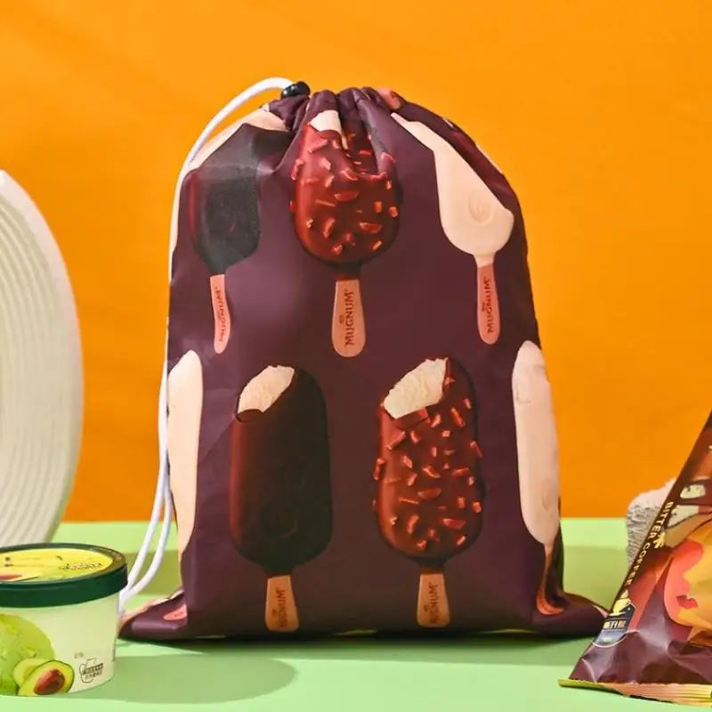 1 Drawstring Oranges Broccoli Ice Cream Storage Bag Reusable Fruit Qme A4