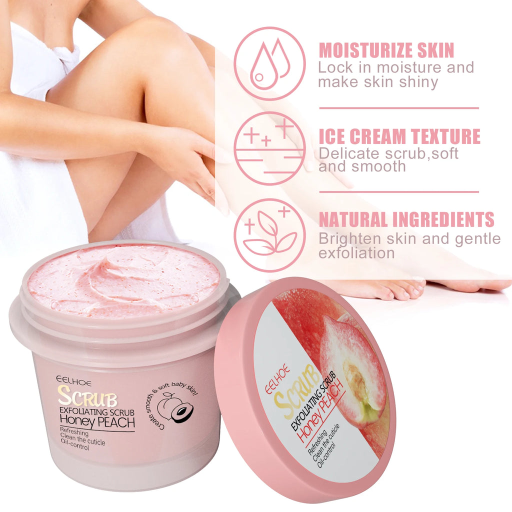 Honey Peach Body Scrub Cream Deeply Cleansing Exfoliating Scrub for Smooth & Glowing Skin Dead Skin Removal Moisturizing Qme