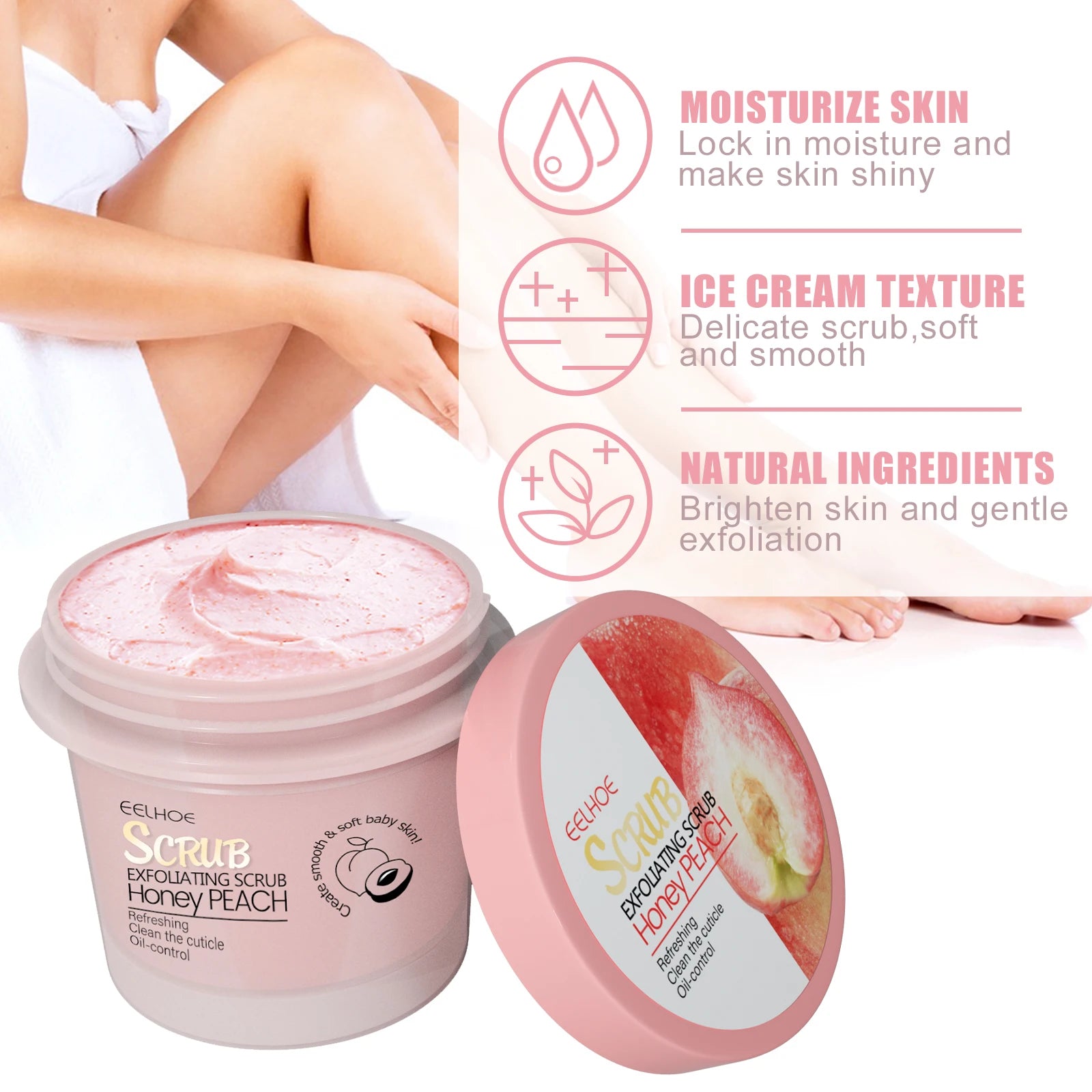 Honey Peach Body Scrub Cream Deeply Cleansing Exfoliating Scrub for Smooth & Glowing Skin Dead Skin Removal Moisturizing Qme