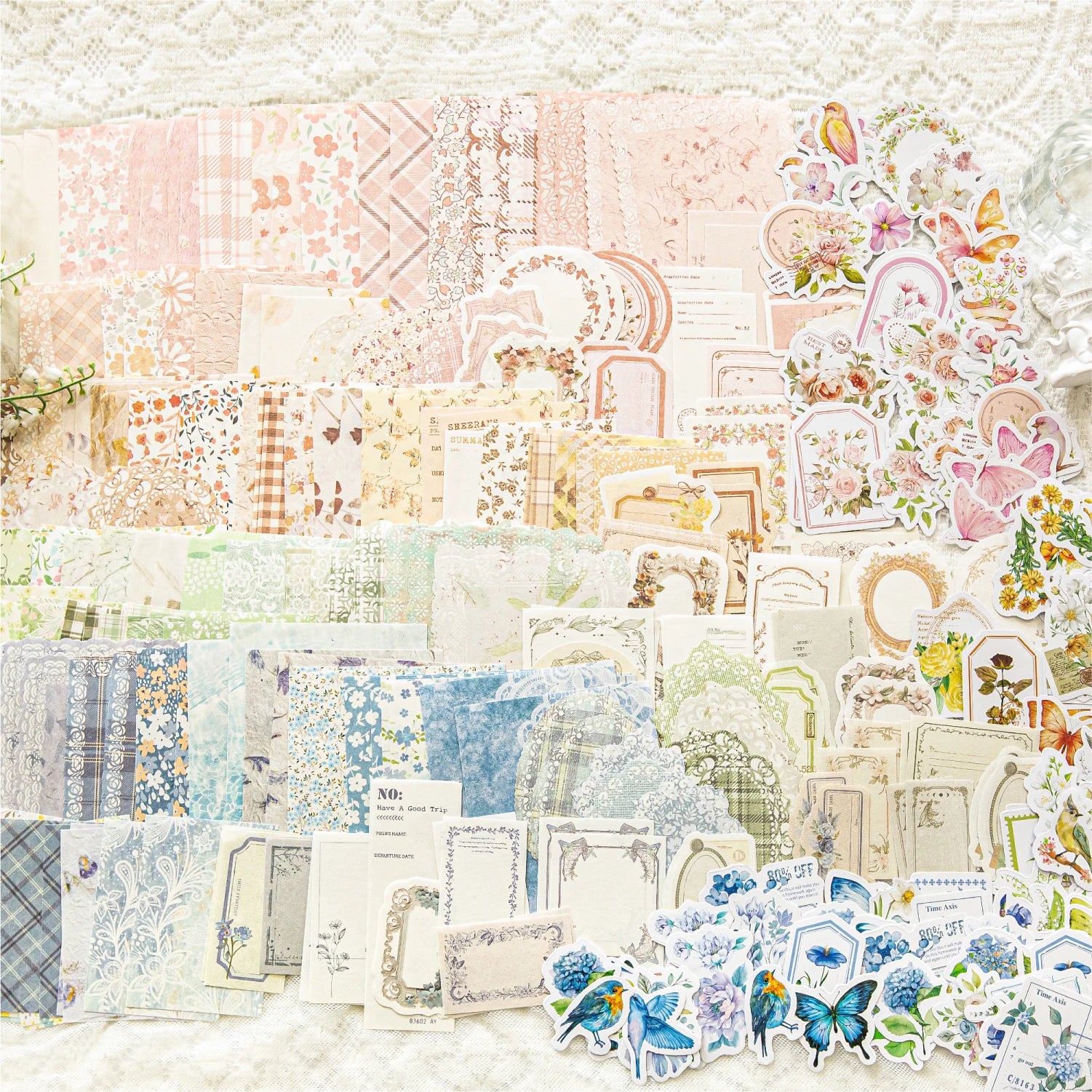 Light Vintage Watercolor Floral Kit, Artistic Botanical Decor Paper for DIY Journal Collage & Background Layering Qme