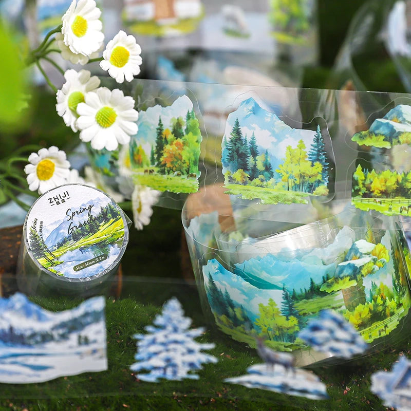 2M/Roll INS Landscaping PET Tape Washi Stickers Decorative Natural Scenery Tapes For Scrapbooking Magazine Aesthetic Stationery Qme