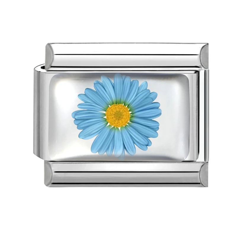 Colorful Brilliant Flowers Sunflower Lotus Tulip Charm Italian Link Fit 9mm Stainless Steel Bangles DIY Making Jewelry Bracelets Qme Style 30