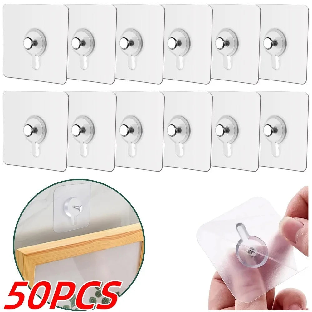 5-50PCS Adhesive Hook No Punching Photo Frame Painting Wall Nail Waterproof Kitchen Bathroom Screw Hook Bathroom Wall Organizer Qme