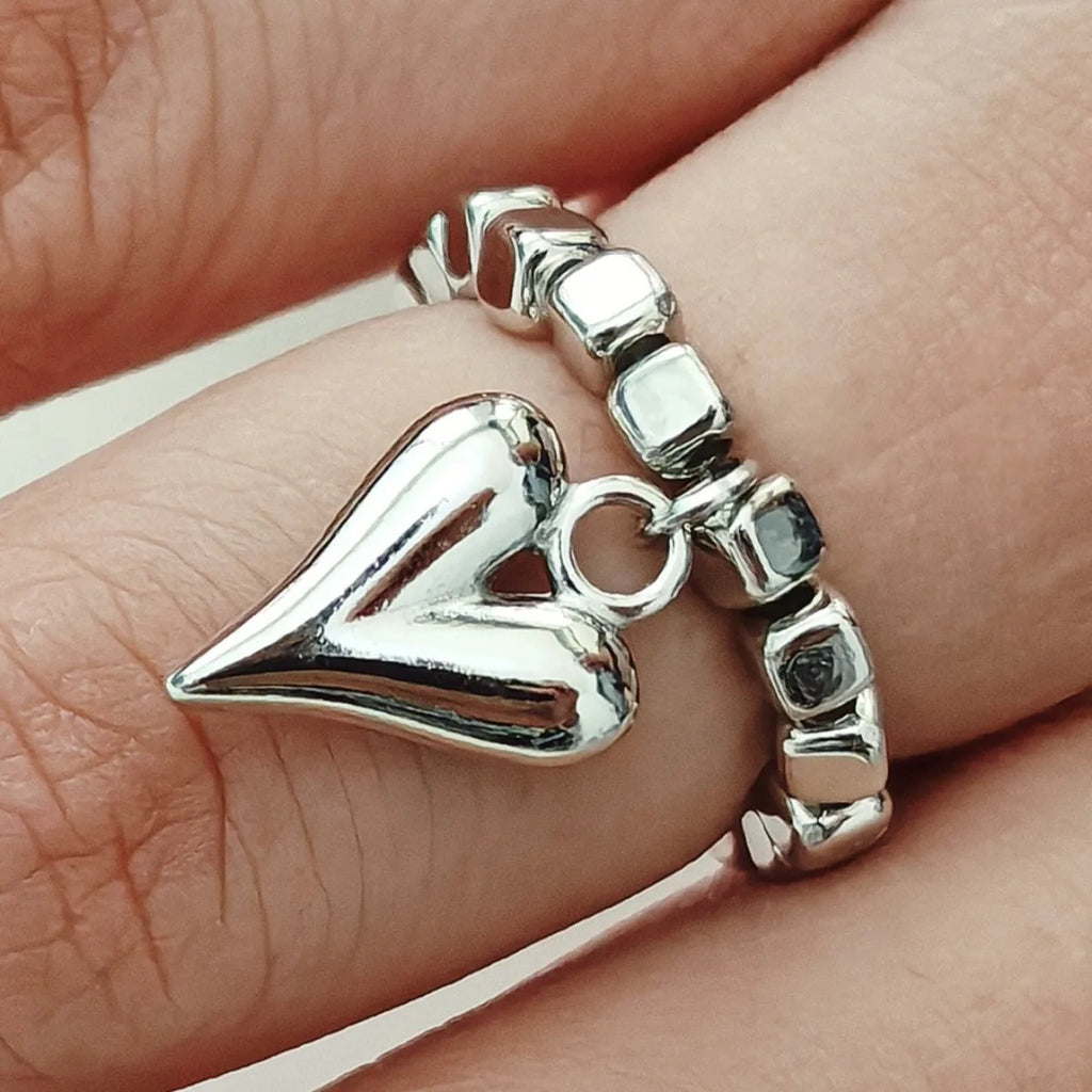 Creative Multiple Options Retro Handmade Simple Beaded Cord Love Heart Pendant Rings Women Girl Silver Color Bead Ring Jewelry Qme