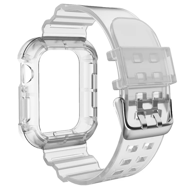 T 1 PCS Suitable for Apple Watch Transparent Jelly Colored Silicone Strap Integrated Waterproof Watch Protective Case for iWatch Qme Transparent 49mm