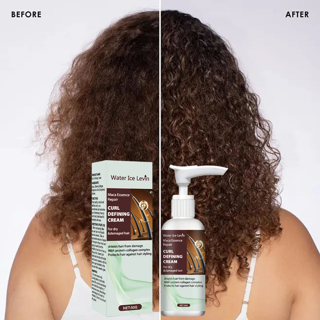 Maca Essence Curl Defining Cream with Keratin & Collagen Quick-Dry Formula for Bouncy, Shiny Curls Frizz Control Protection Qme