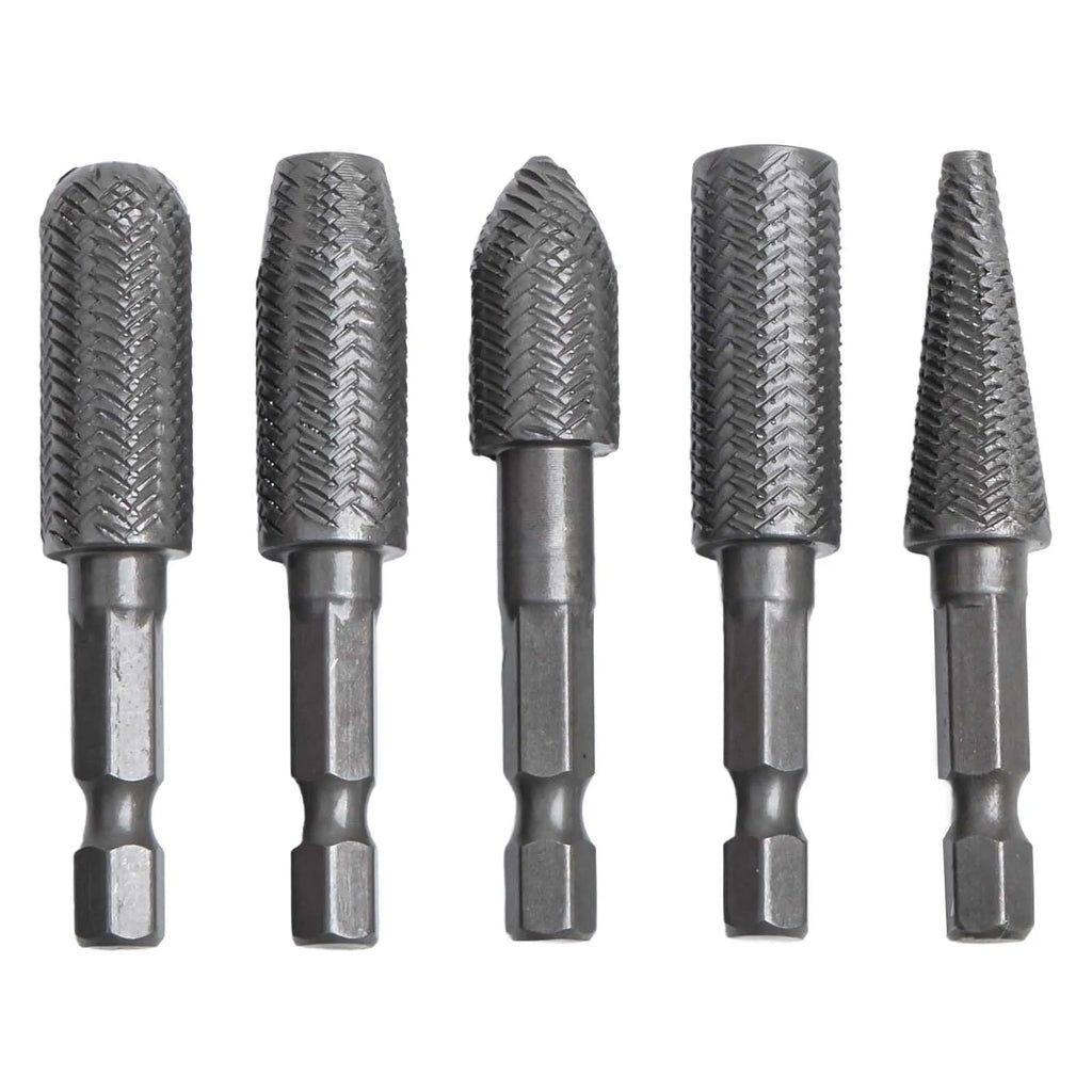5Pcs/set Rotary Rasp 1/4 Inch Hex Shank Rotary Steel File Drill Bits Burrs Grinding Grooved Sanding Engraving Grinding Tools Qme Default Title