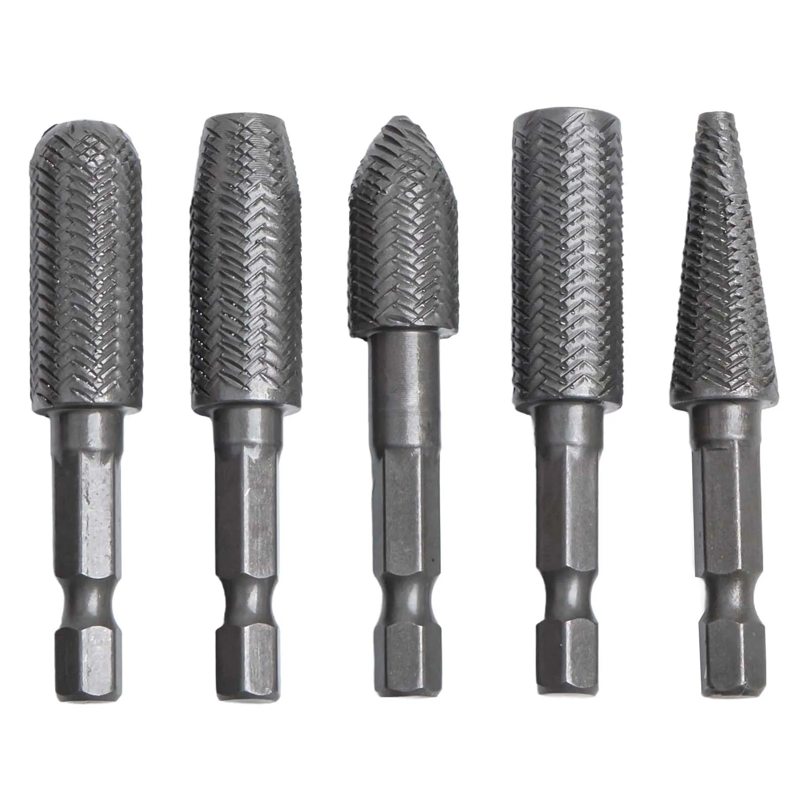 5Pcs/set Rotary Rasp 1/4 Inch Hex Shank Rotary Steel File Drill Bits Burrs Grinding Grooved Sanding Engraving Grinding Tools Qme Default Title