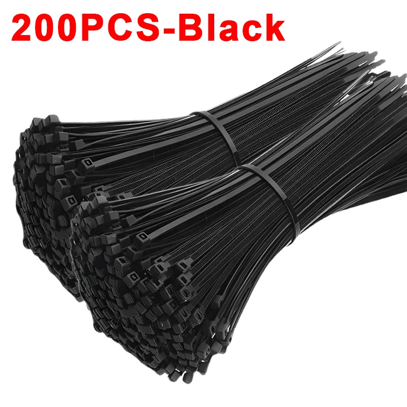 200/100Pcs Nylon Cable Ties Adjustable Self-locking Cord Ties Straps Fastening Loop Reusable Plastic Wire Ties For Home Office Qme Black(200Pcs) 3x150mm