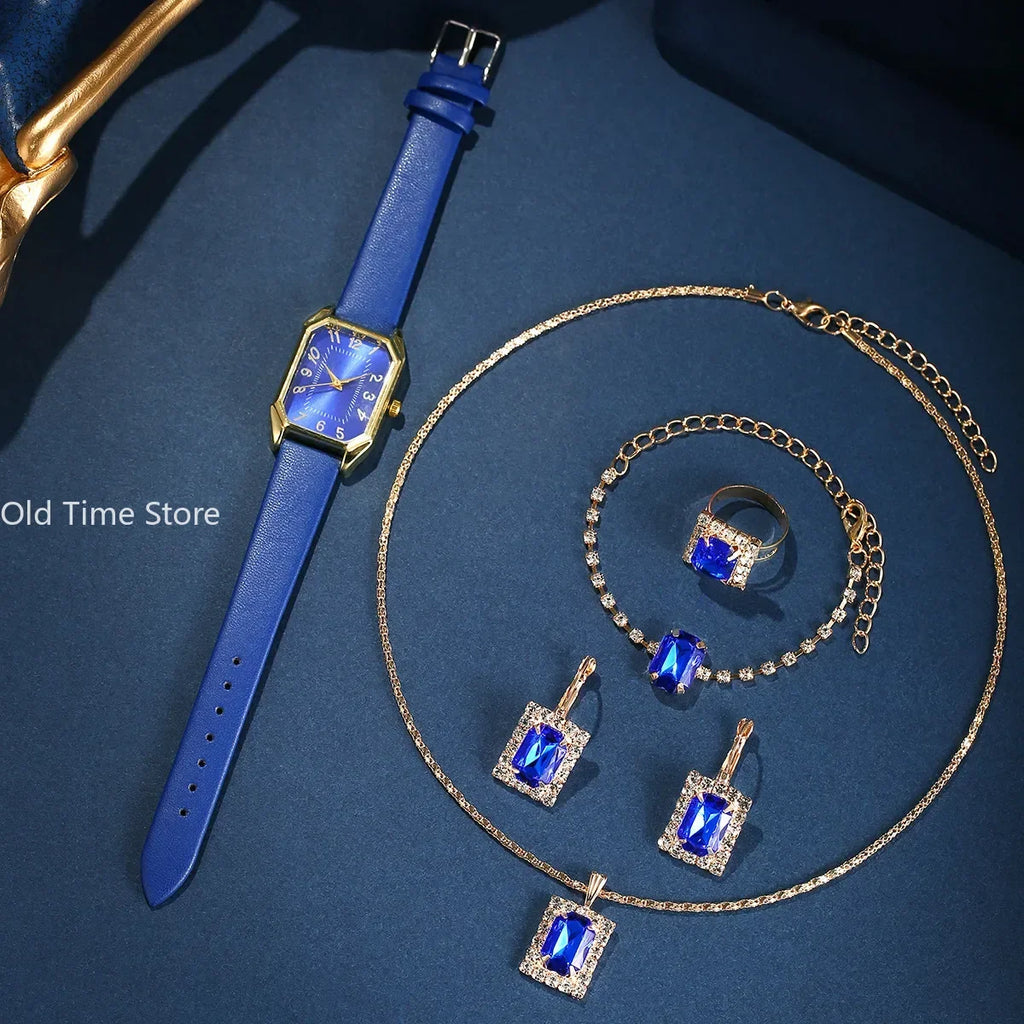 6/5/1PCS Luxury Fashion Square Women's Watches Brand Ladies Quartz Wristwatch Jewelry Set Classic Simple Femme Relogio Feminino Qme