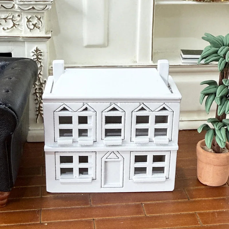 1 12 Dollhouse Miniatures White Wooden Villa Small House Model Doll Qme