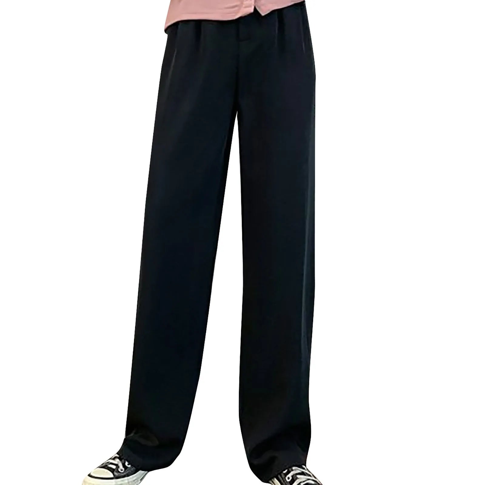 Solid Color High Waist Casual All-match Spring And Summer Daily Basic Commuting Suit Fabric Wide-leg Straight Pants For Ladies Qme Black XL