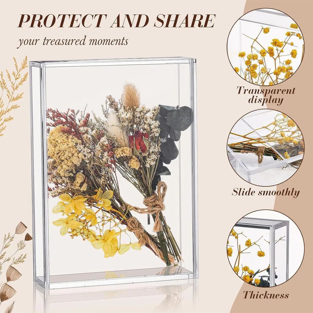 Clear Memory Box Display Case Flowers Tabletop Pictures Holder Qme