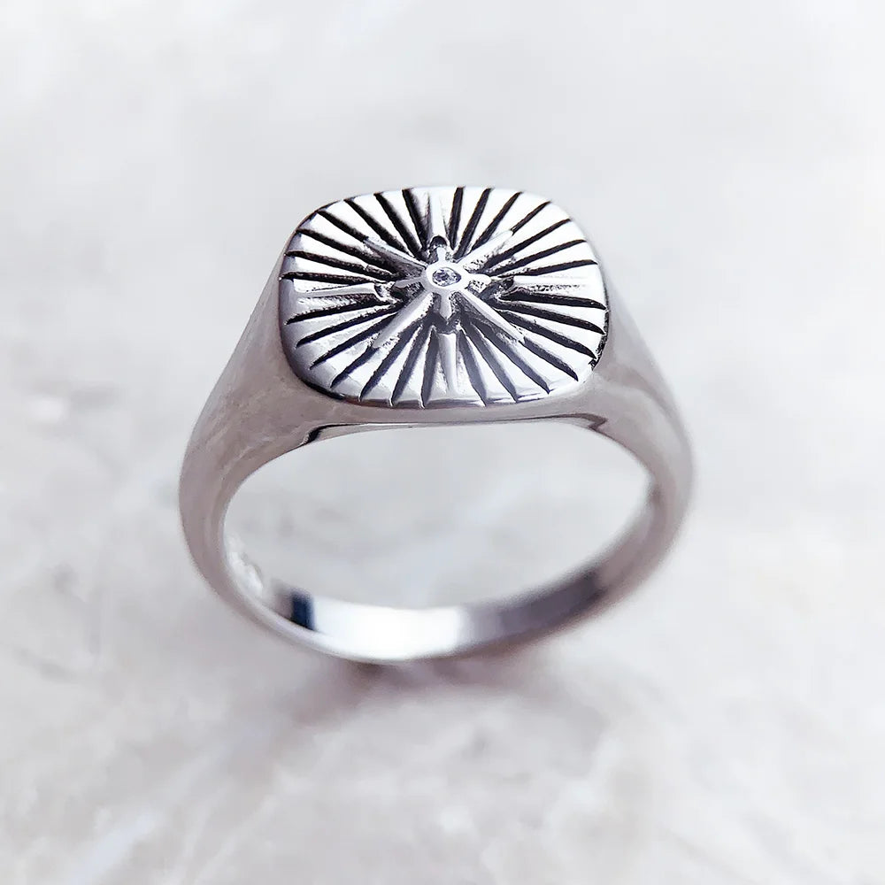 Signet Ring Vintage Star Fine Jewerly For Women Men Summer Energetic Gift In 925 Sterling Silver Qme