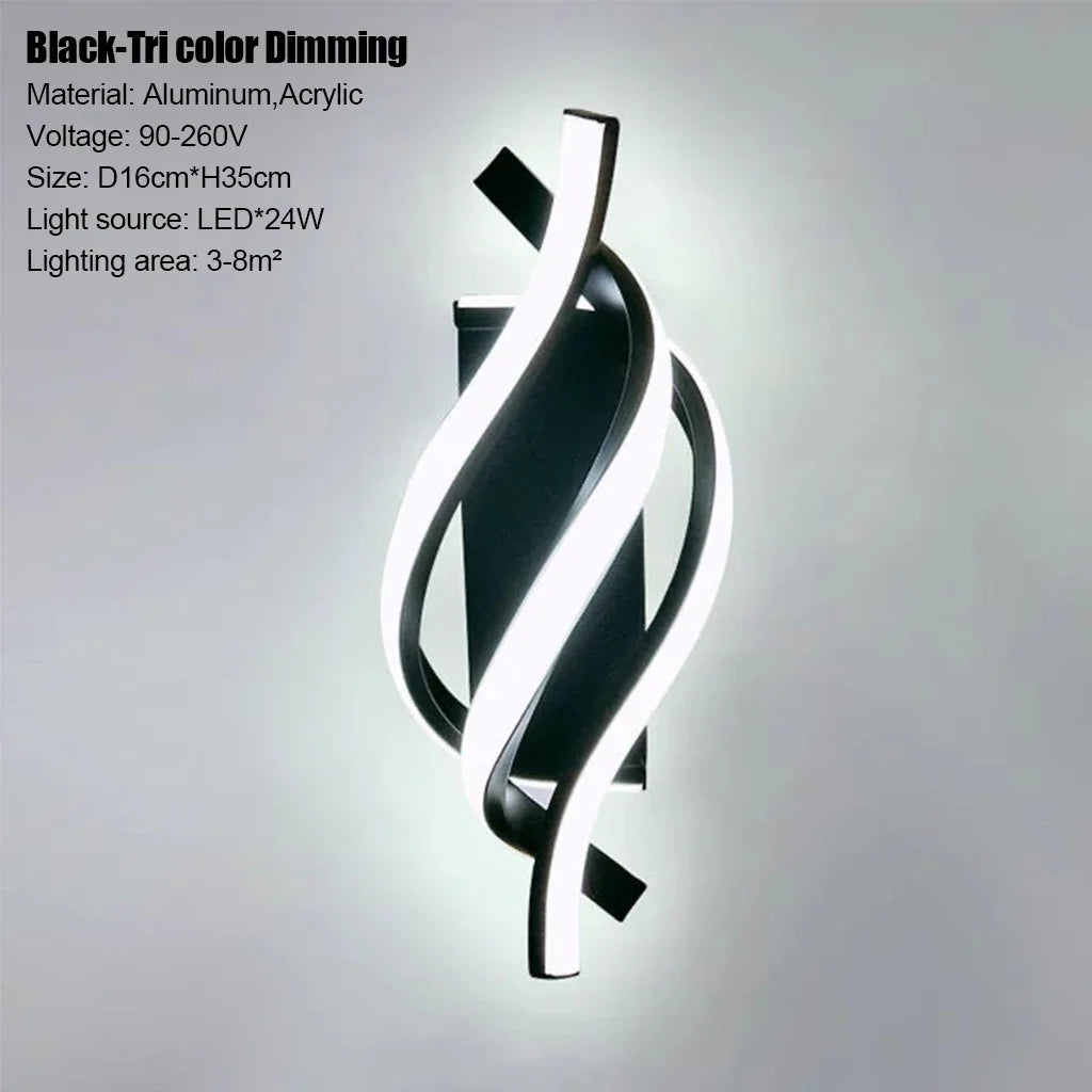 Modern LED Wall Lamp Home Decoration Line Bedroom Bedside Corridor Living Room Backgroud Black White Lighting Lustre Wall Sconc Qme black LED 3 Color