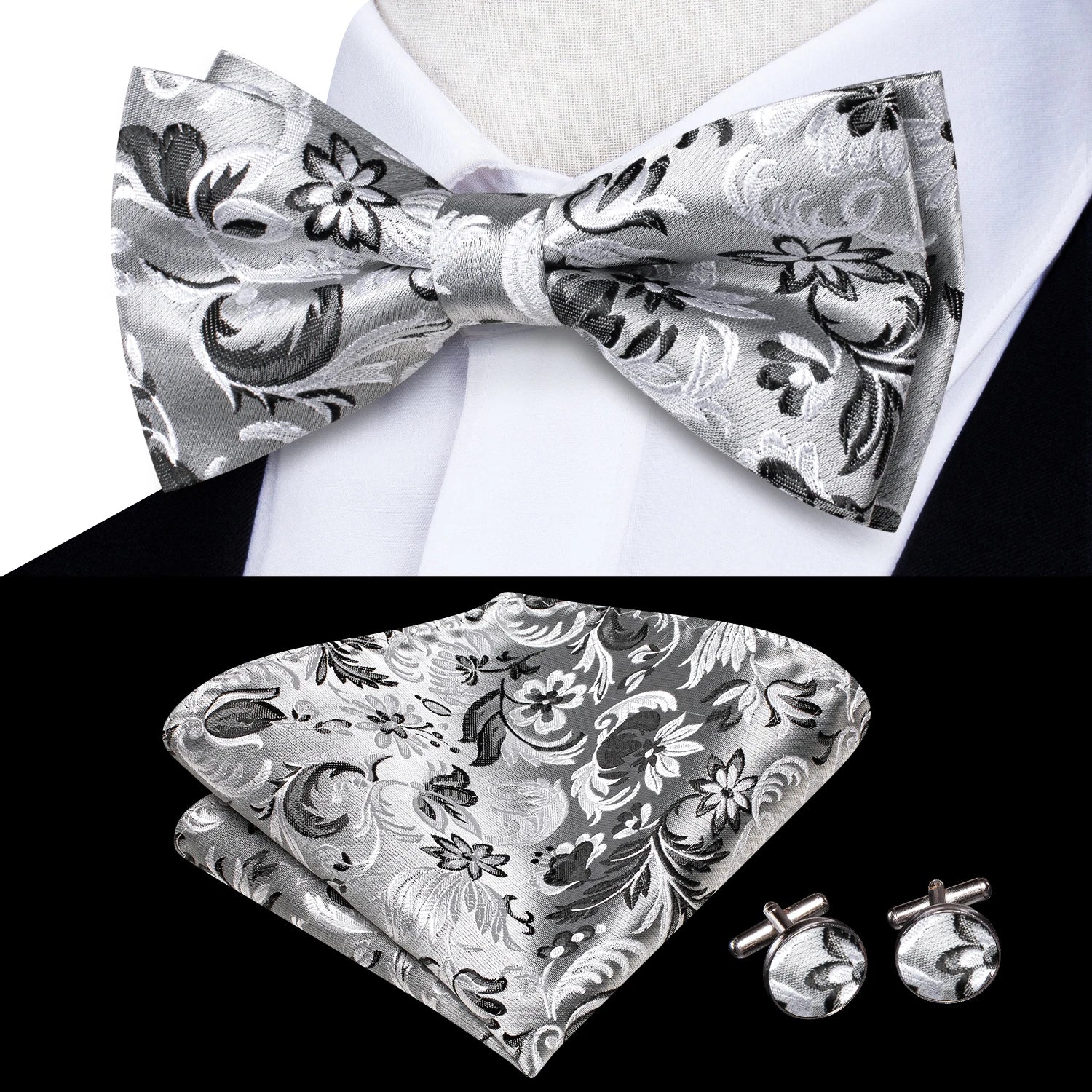 Hi-tie Pink Dot Silk Mens Pre-tied Bow Tie Hanky Cufflink Dusty Qme LH-2522