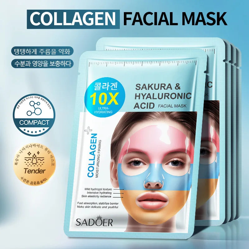 Collagen Facial Masks Moisturizing Whitening Faded Wrinkles Lift Firming Sakura Hyaluronic Acid Face Mask Korean Cosmetics Qme