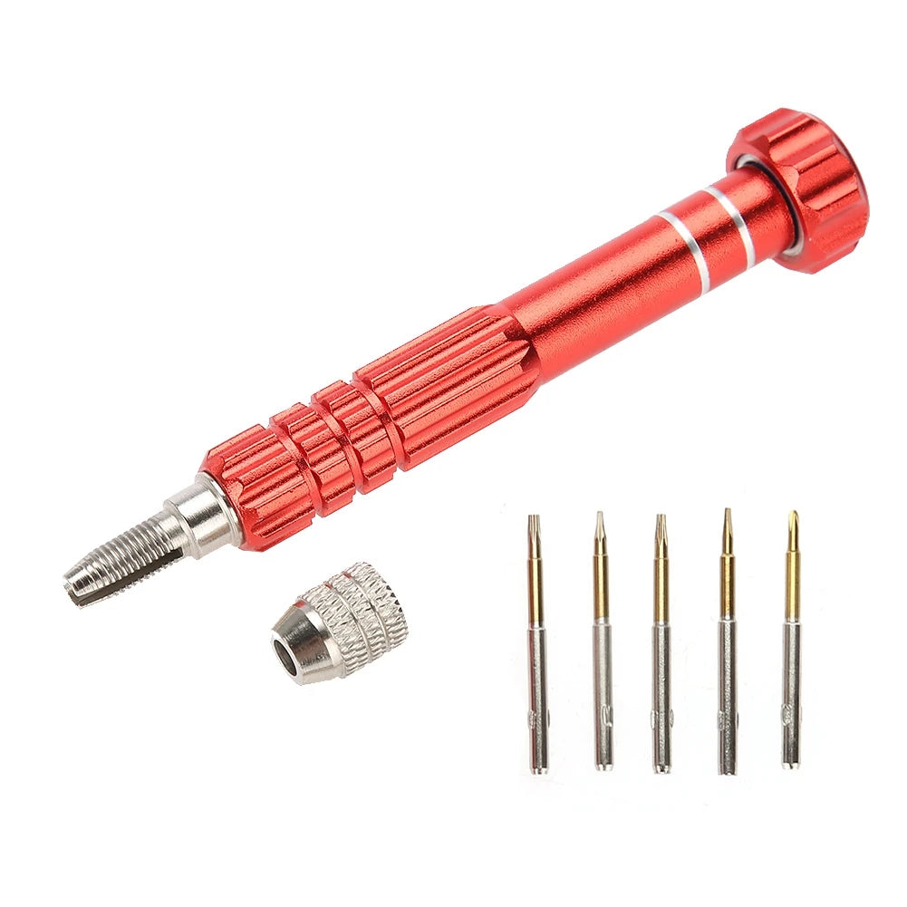 Watch Repair Screwdriver Set Screwdriver Handle With 5 Precision Bits Phone Glasses Watch Repair Tool Kit Repair Screwdriver Qme Red