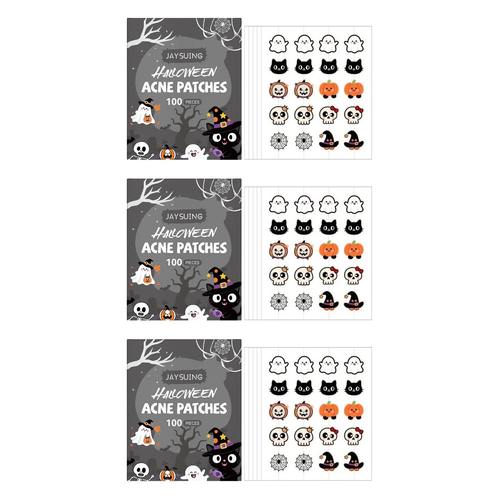 100pcs Halloween Acne Patches Soothing Repair Patch Pumpkin & Bat Shapes Breathable Invisible Acne Spot Cover Skin Care Qme 3 x 100pcs Boxed