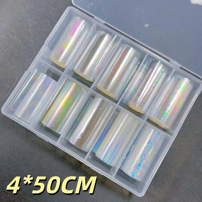 10 Patterns Metallic Nail Foil Transfer Paper Stickers DIY Manicure Qme A7