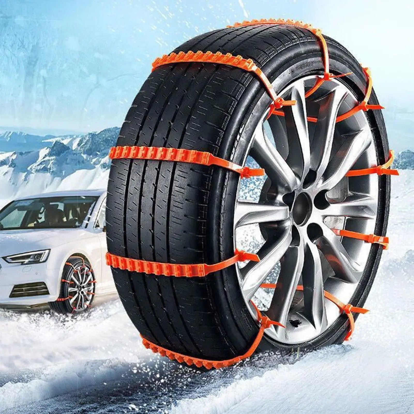 Snow Tire Chains 10 Pieces Automotive Tire Zip Ties for Snow Wheel Anti-Slip Chains for Sedan SUV Truck Outdoor Winter Driving Qme