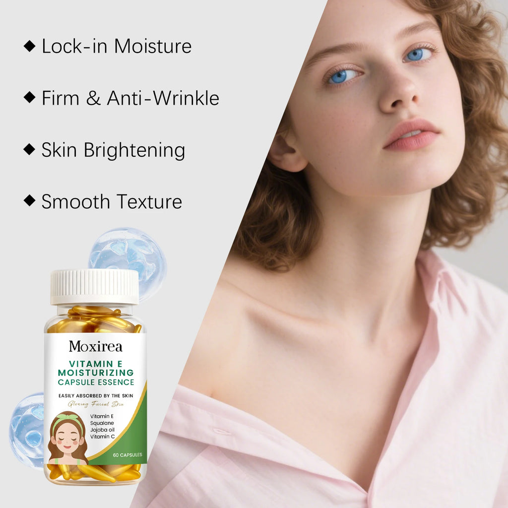 Vitamin E Facial Hydrating Essence Oil Antioxidant Lighten Dark Yellow Tone Reduce Fine Lines Firming Skin Moisturizing Capsules Qme