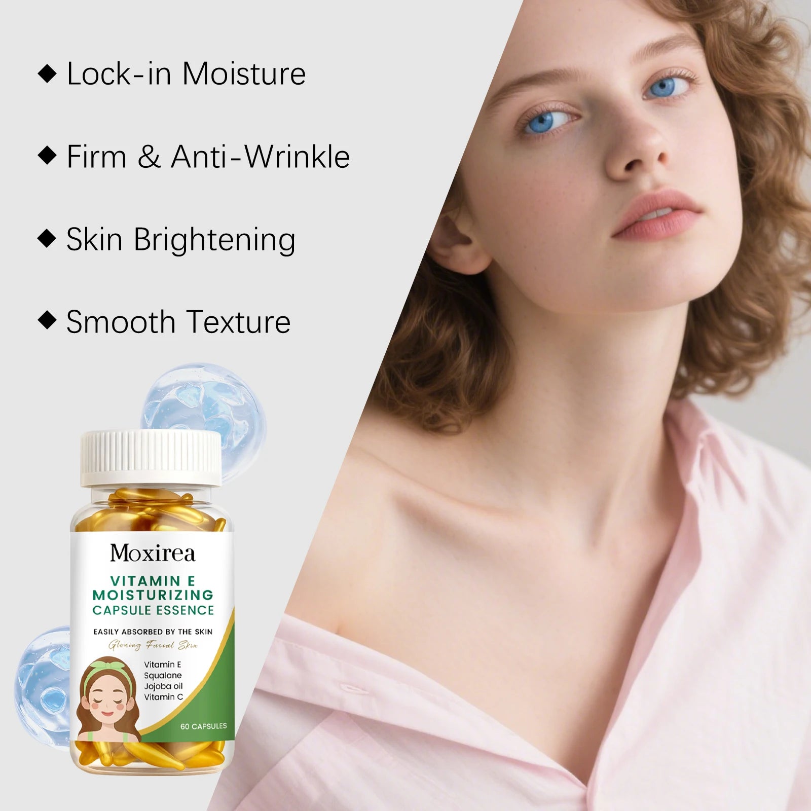 Vitamin E Facial Hydrating Essence Oil Antioxidant Lighten Dark Yellow Tone Reduce Fine Lines Firming Skin Moisturizing Capsules Qme