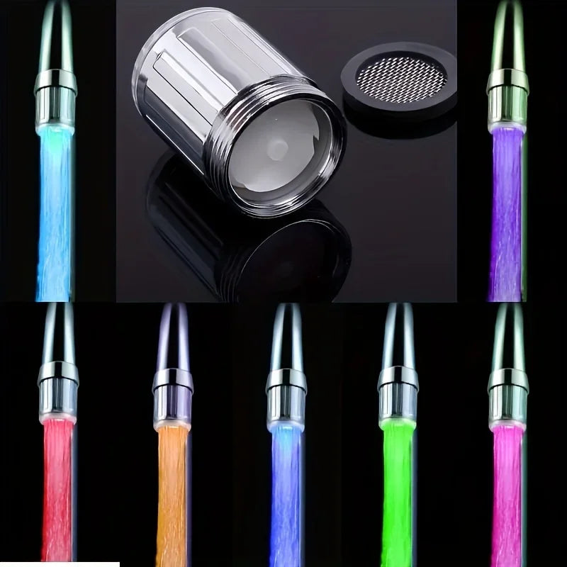 1pc LED Faucet Aerator with 7 Color Temperature Control, Hot & Cold Glow Nozzle, Water-Powered Lighting Accessory Qme