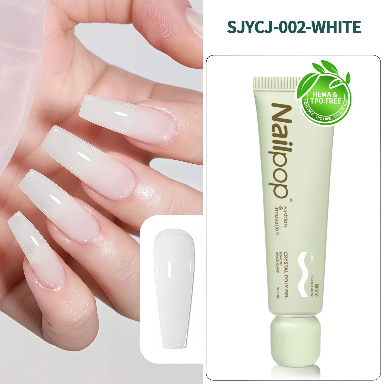 Nailpop Crystal Poly Nail Gel 6 Colors Builder Nails Extension Quick Qme SJYCJ-001-White