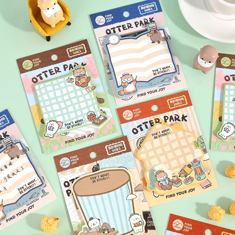 30 Pcs/book Creative Korean Stationery Cute Otter Multi functional Message Notes DIY Diary Album Scrapbook Office Supplies Qme