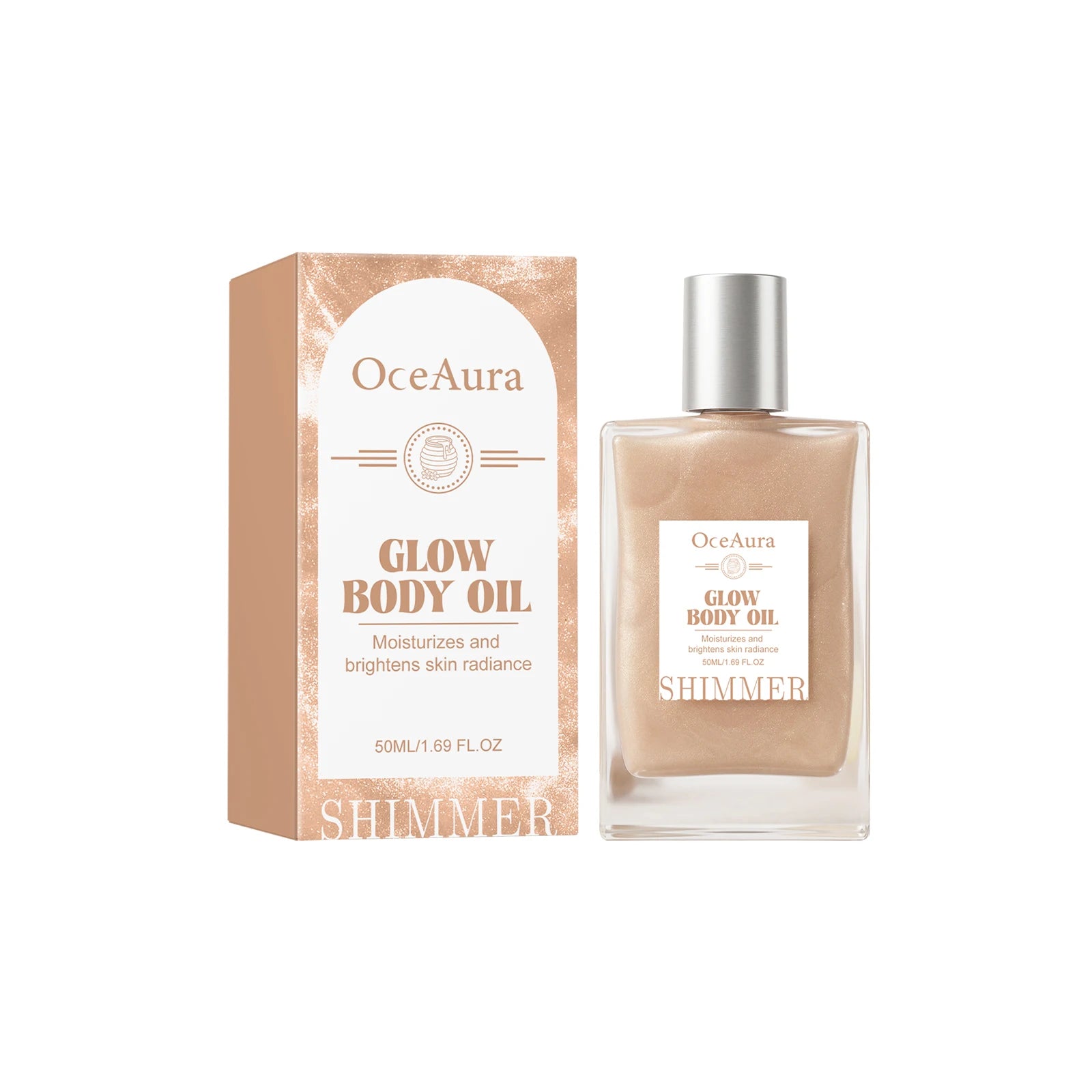 OceAura Glow Body Oil Honey Glitter Silky Skin Radiance Enhanced Deep Nourishment Non-greasy Coconut Oil Moisturizing Body Oil Qme 50ml Boxed