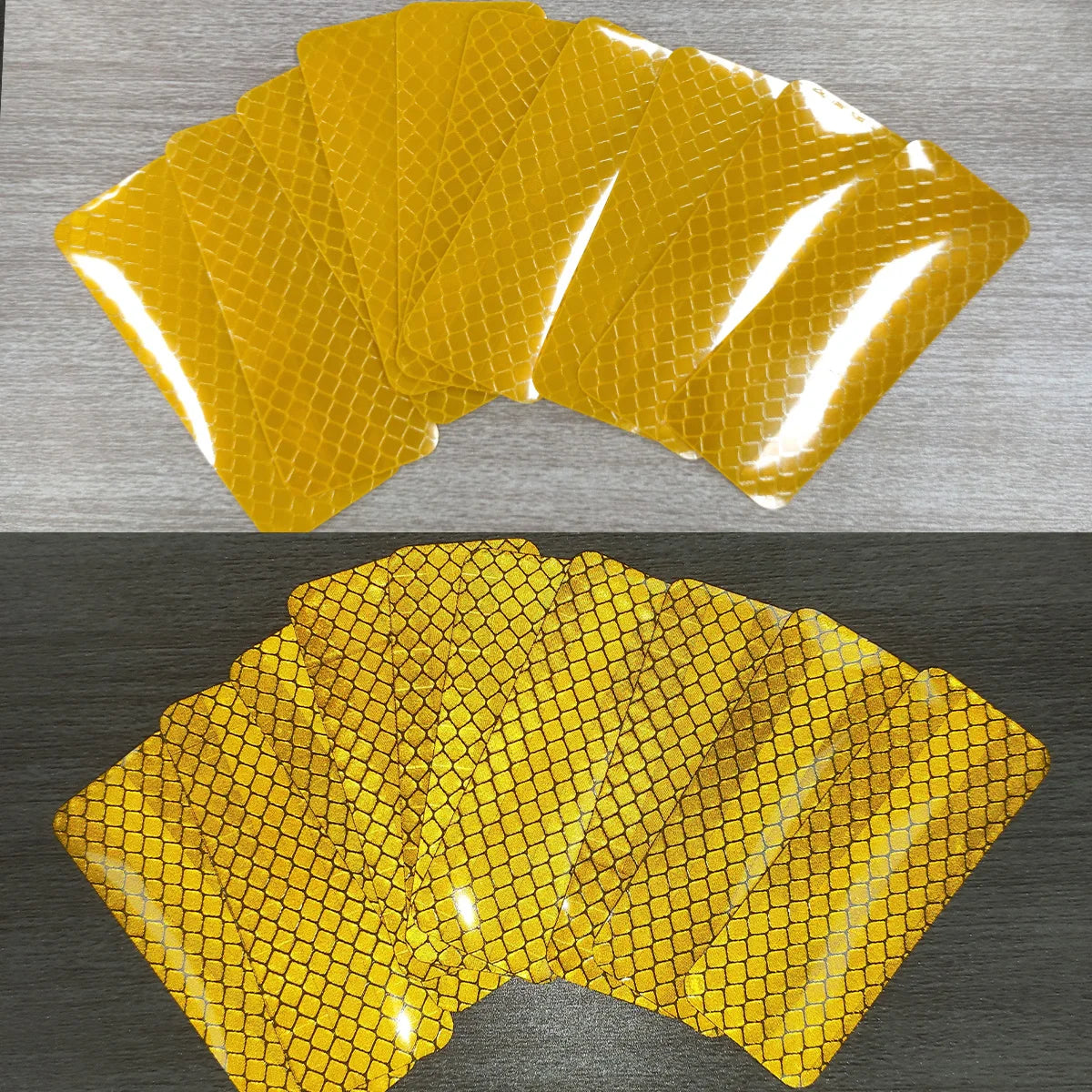 10pcs Car Bumper Reflective Stickers 3x8cm Reflective Warning Strip Tape Safety Secure Reflector Decals for Enhanced Visibility Qme Gold 8CM 3CM