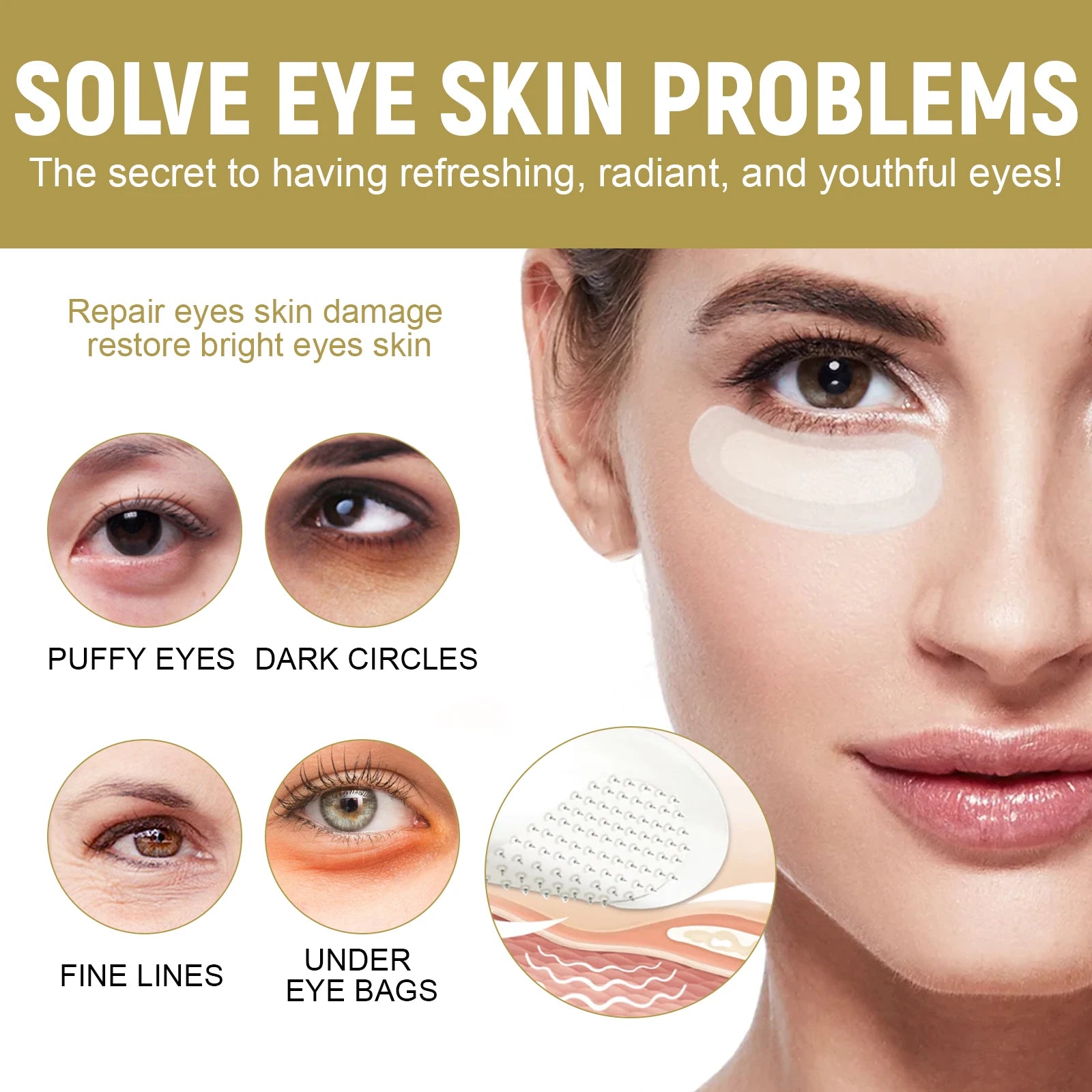 Hyaluronic Acid Microneedle Eye Patches Reduces Dark Circles & Puffiness Fade Fine Lines Under Eyes Nourishes Delicate Eye Skin Qme