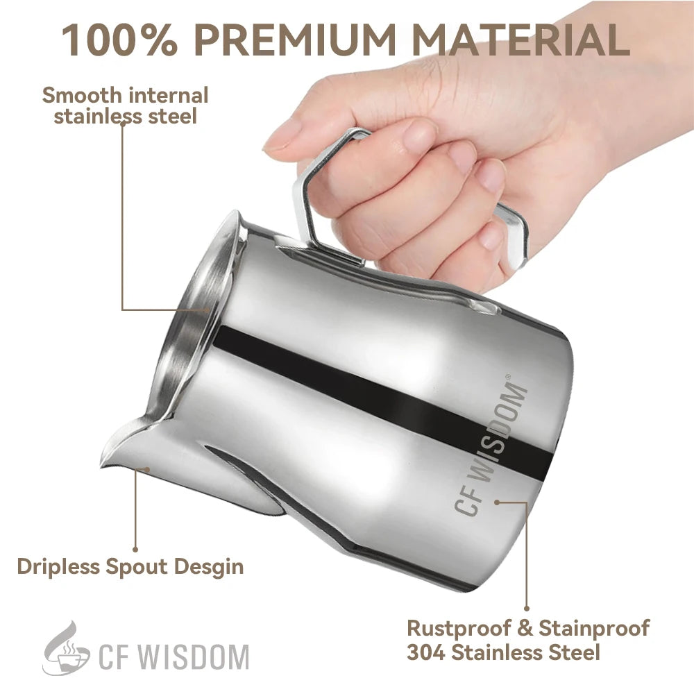 Milk Frothing Pitcher Stainless Steel Frother Cup Latte Art Espresso Qme