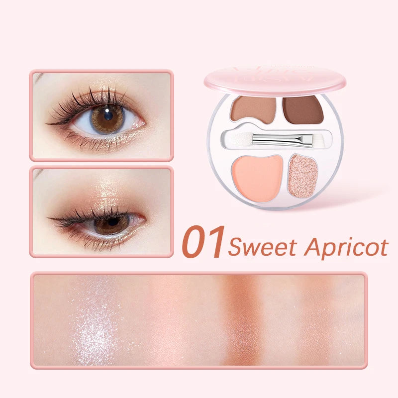 4-Color Eye Shadow Plate Waterproof Sweat Proof Various Colors Qme 01 Sweet Apricot